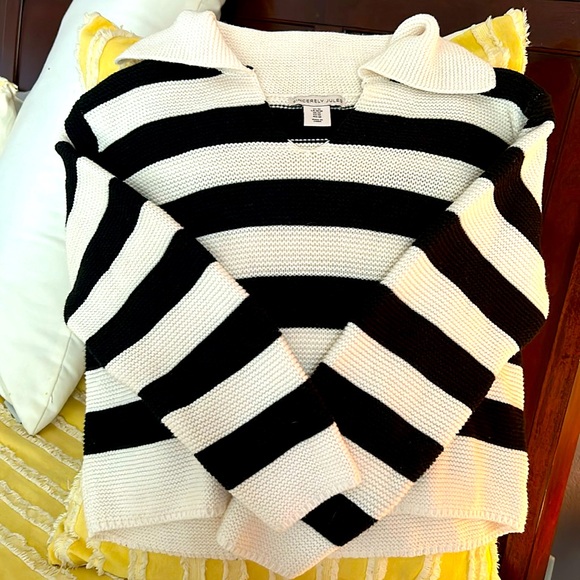 Sincerely Jules Striped Collared V-Neck Sweater - Picture 1 of 8